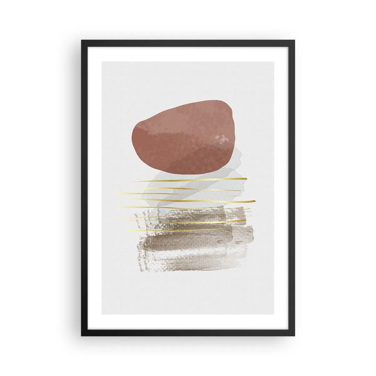 Poster in einem schwarzem Rahmen - Minimalistische Abstraktion mit geometrischen Formen und goldenen Linien - 50x70cm - Abstrakte Kolonnade - Moderne Wanddekoration für Wohnzimmer und Schlafzimmer ARTTOR