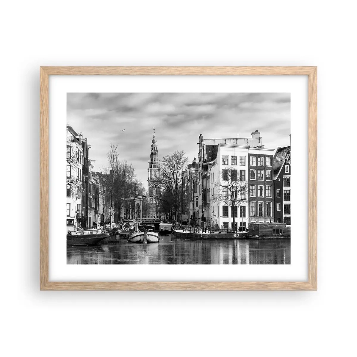 Poster in einem Rahmen aus heller Eiche - Amsterdamer Atmosphäre - 50x40 cm