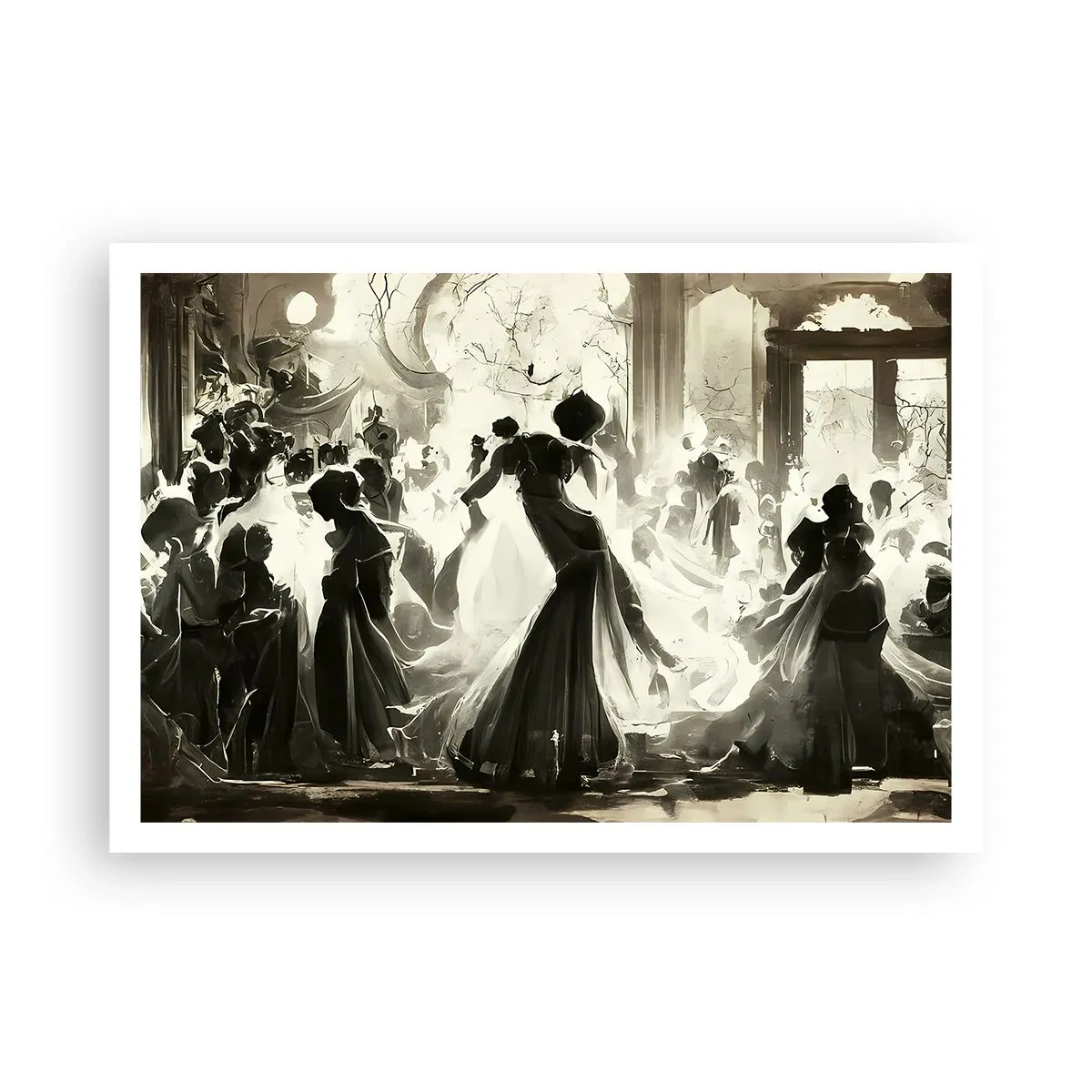 Poster - Ball im Retro-Stil in Schwarz und Weiß - 100x70cm - Die große Maskerade - Moderne Wanddekoration für Wohnzimmer und Schlafzimmer ARTTOR
