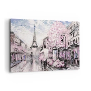 Bild auf Leinwand - Leinwandbild - Ein romantischer Spaziergang in Paris am Eiffelturm - 120x80cm - Wie man sich verlieben kann, ist nur in ... - Moderne Wanddekoration für Wohnzimmer und Schlafzimmer ARTTOR
