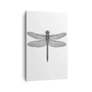 Bild auf Leinwand - Leinwandbild - Schwarz-weiße Zeichnung einer Libelle auf weißem Hintergrund im minimalistischen Stil - 80x120cm - Präzision der Natur - Moderne Wanddekoration für Wohnzimmer und Schlafzimmer ARTTOR