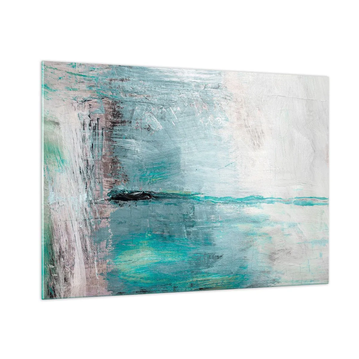 Glasbild - Bild auf glas - Abstrakte Komposition in Blau- und Grautönen - 100x70cm - Horizontal in Blau - Moderne Wanddekoration für Wohnzimmer und Schlafzimmer ARTTOR