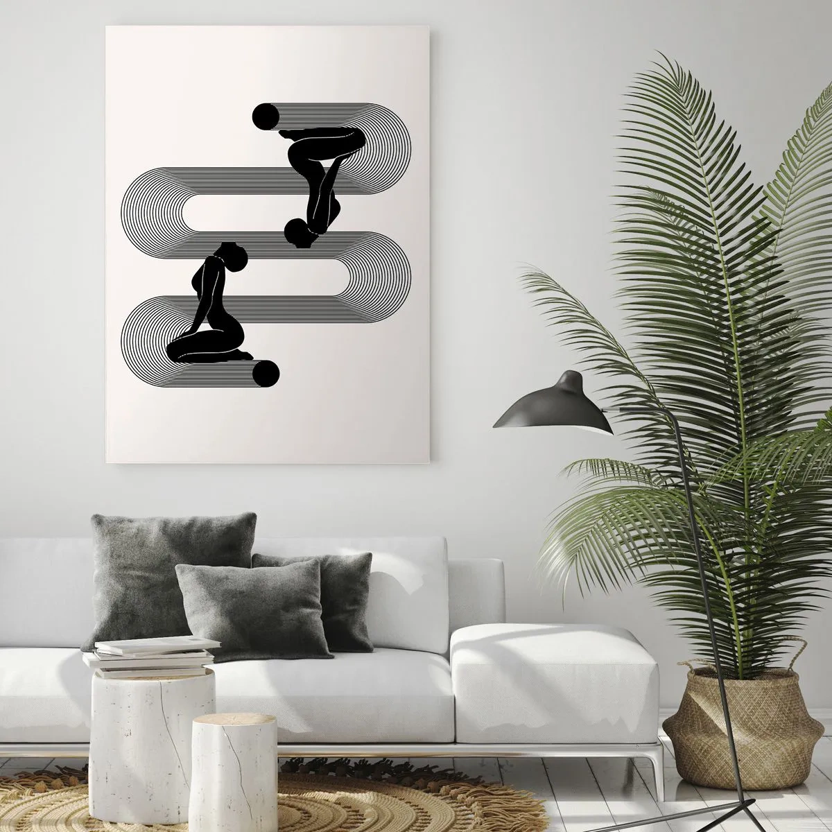 Glasbild - Bild auf glas - Minimalistische feminine Silhouetten mit grafischem Linienmotiv - 50x70cm - Sinnliche Symmetrie - Moderne Wanddekoration für Wohnzimmer und Schlafzimmer ARTTOR