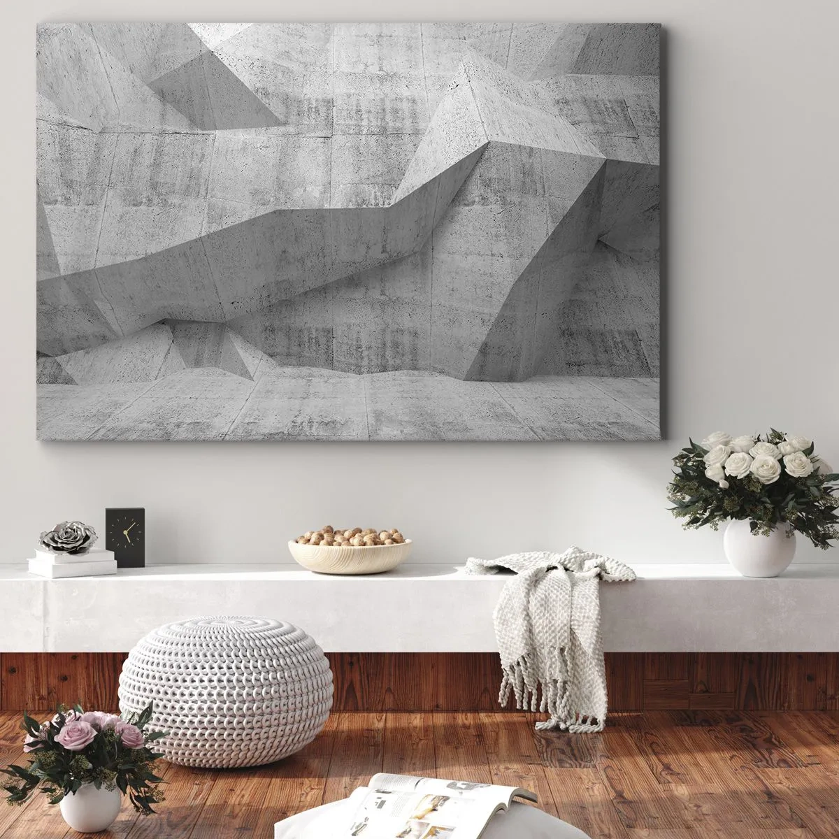 Bild auf Leinwand - Leinwandbild - Geometrische Betonformen in Grau - 70x50cm - Eine echte Herausforderung - Moderne Wanddekoration für Wohnzimmer und Schlafzimmer ARTTOR