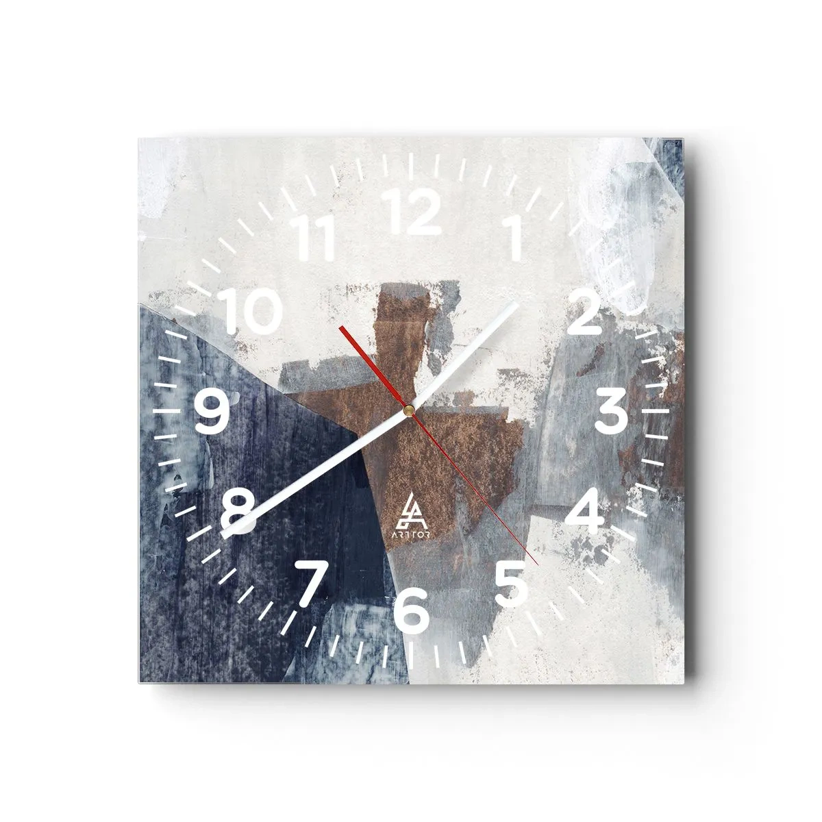 Wanduhr - Glasuhr - Blaue und braune Formen - 40x40 cm