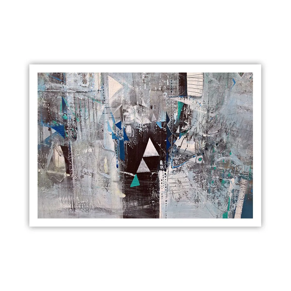 Poster - Abstrakte Komposition mit Dreiecken und geometrischen Mustern - 100x70cm - Überschreibende Reihenfolge der Dreiecke - Moderne Wanddekoration für Wohnzimmer und Schlafzimmer ARTTOR