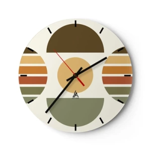 Wanduhr - Glasuhr - Geometrische Halbkreise und Streifen in Erdtönen auf hellem Untergrund - 30x30cm - In Erdtönen - Moderne Wanddekoration für Wohnzimmer, Küche und Schlafzimmer ARTTOR
