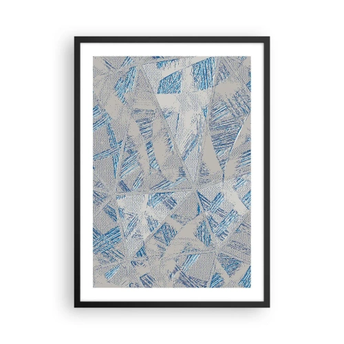 Poster in einem schwarzem Rahmen - Geometrische Abstraktion in Blau- und Grautönen - 50x70cm - In einem blaugrauen Labyrinth - Moderne Wanddekoration für Wohnzimmer und Schlafzimmer ARTTOR