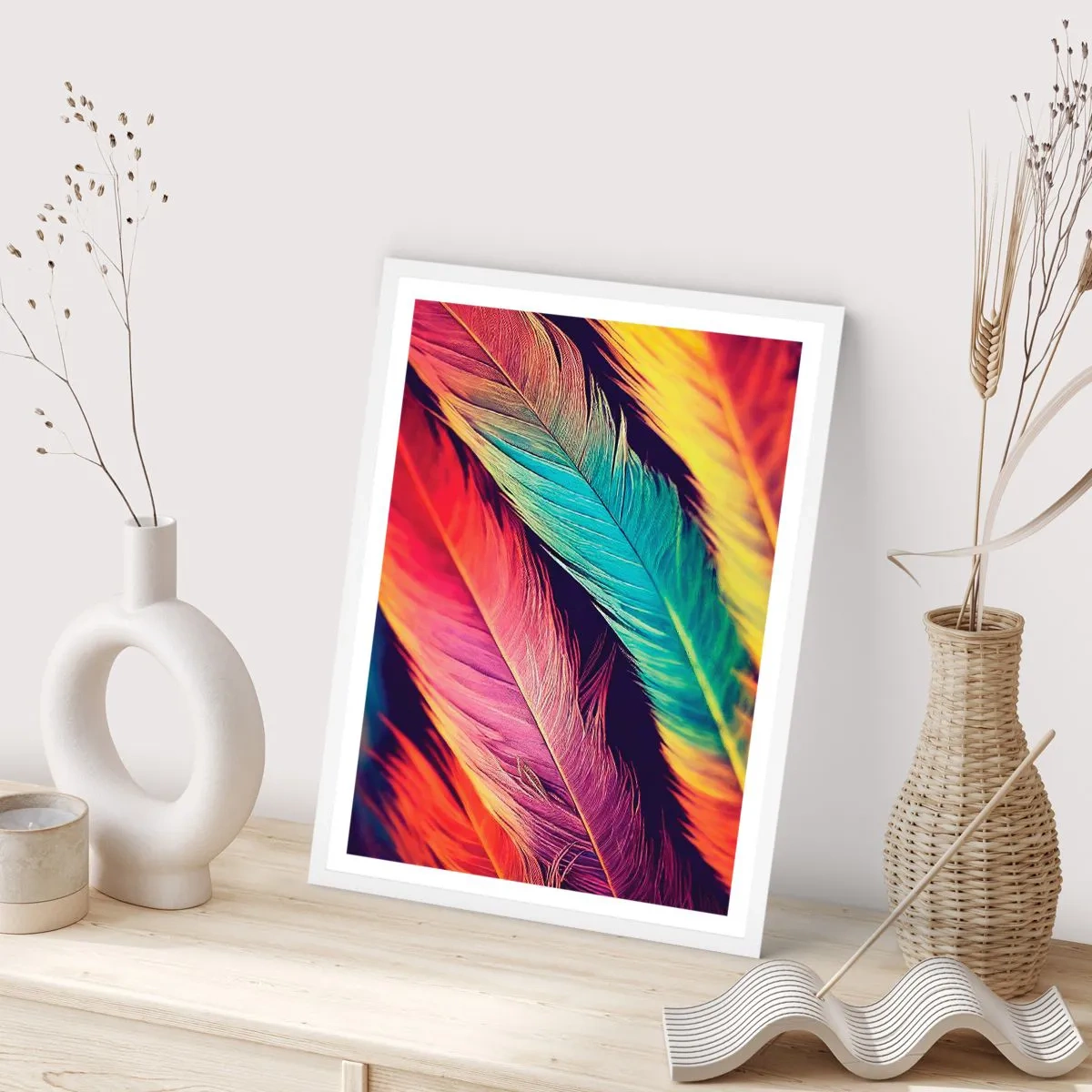 Poster in einem weißen Rahmen - Gefiederter Regenbogen - 30x40 cm