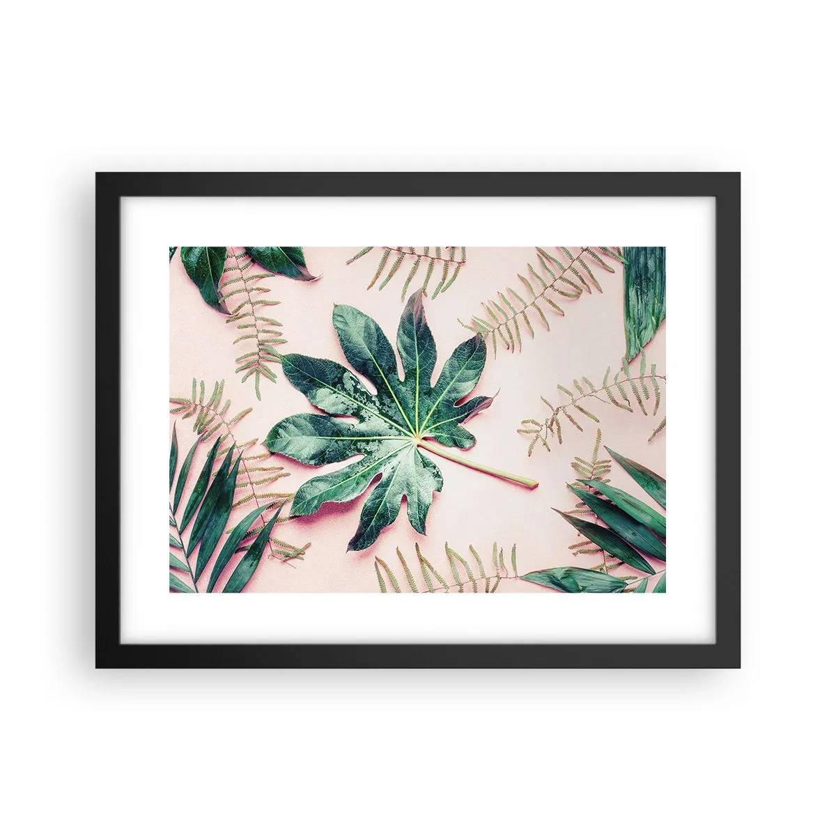 Poster in einem schwarzem Rahmen - Eine Studie von Grün auf einem rosa Hintergrund - 40x30 cm