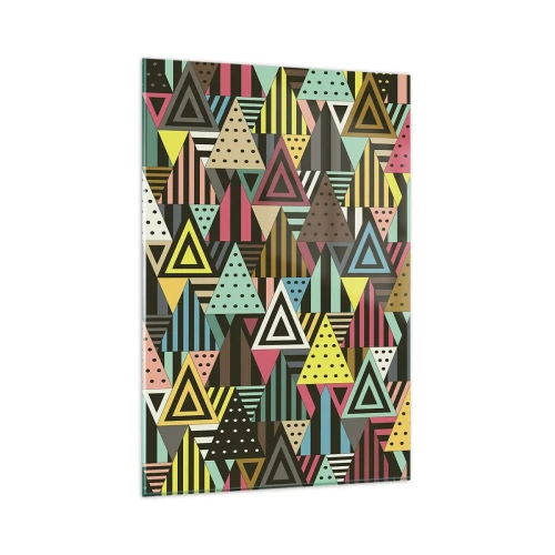 Glasbild - Bild auf glas - Buntes geometrisches Muster mit Dreiecken und Linien - 80x120cm - Im Rhythmus auf drei - Moderne Wanddekoration für Wohnzimmer und Schlafzimmer ARTTOR