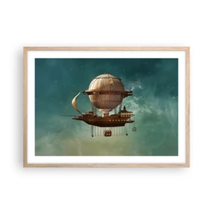 Poster in einem Rahmen aus heller Eiche - Jules Verne sagt Hallo - 70x50 cm