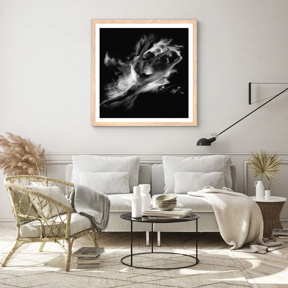 Poster in einem Rahmen aus heller Eiche - Im Flug hängen geblieben - 60x60 cm