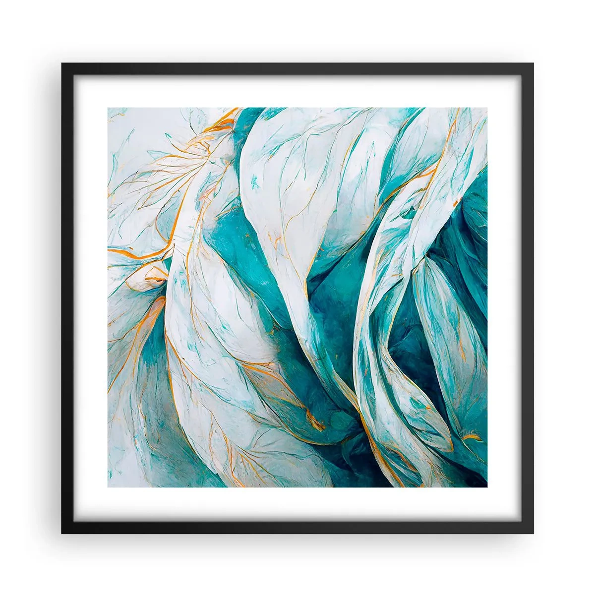 Poster in einem schwarzem Rahmen - Blaue Abstraktion mit goldenem Motiv - 50x50 cm