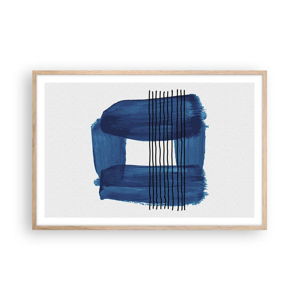 Poster in einem Rahmen aus heller Eiche - Blaue und schwarze Komposition - 91x61 cm