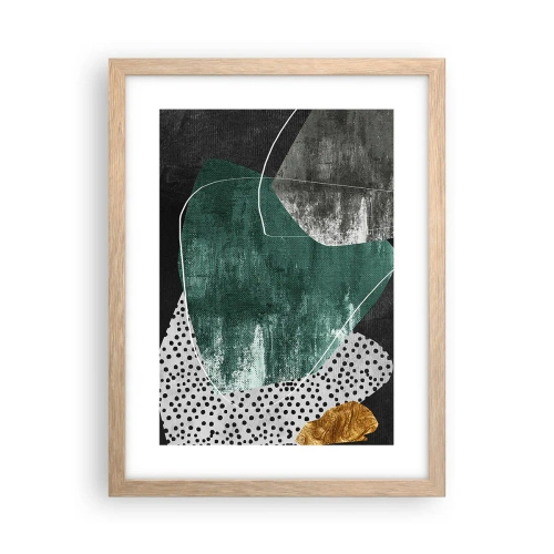 Poster in einem Rahmen aus heller Eiche - Bunte Abstraktion mit Blattgold - 30x40 cm