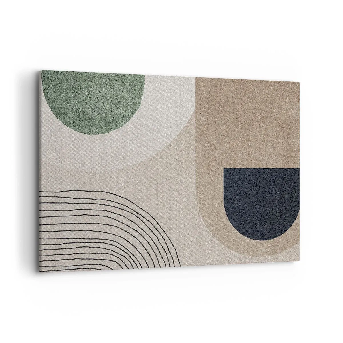 Bild auf Leinwand - Leinwandbild - Geometrische Formen in Beige- und Grüntönen - 100x70cm - Sanftheit des Ovals - Moderne Wanddekoration für Wohnzimmer und Schlafzimmer ARTTOR