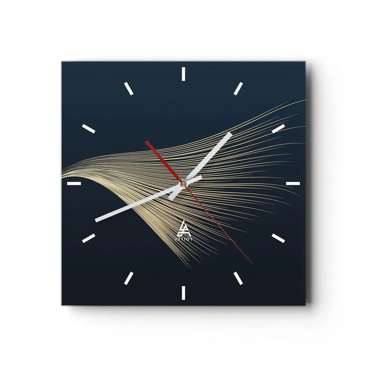 Wanduhr - Glasuhr - Eine zarte federähnliche Linie auf marineblauem Hintergrund - 30x30cm - Wie das Haar eines Engels - Moderne Wanddekoration für Wohnzimmer und Schlafzimmer ARTTOR
