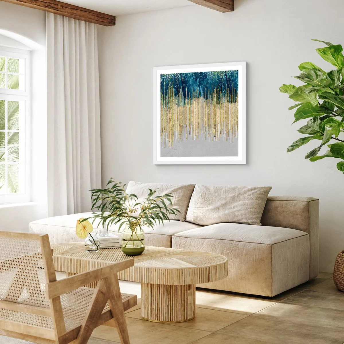 Poster in einem weißen Rahmen - Vergoldete Grenze - 30x30 cm