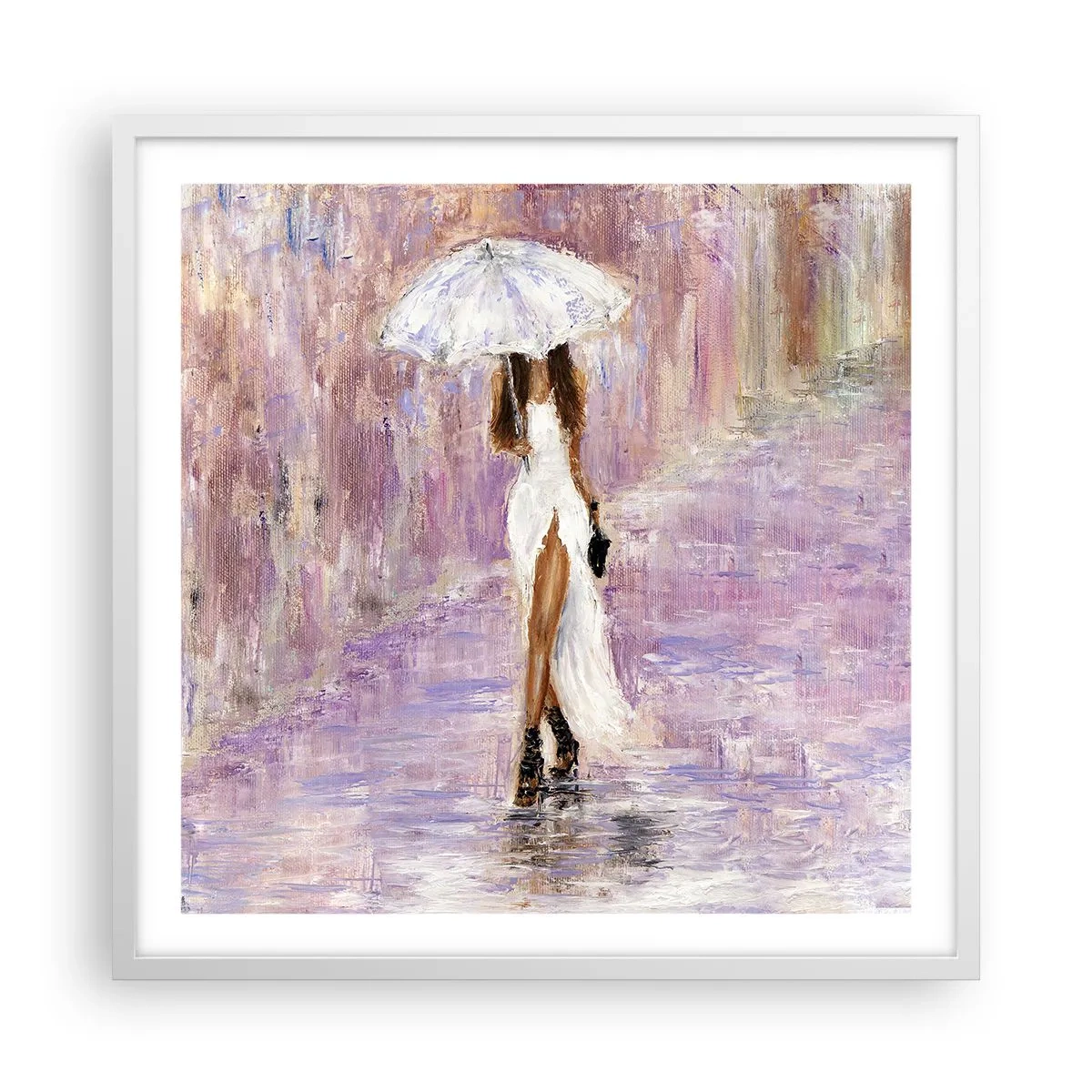 Poster in einem weißen Rahmen - Im lila Regen - 60x60 cm