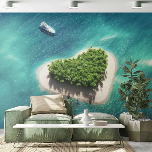 Selbstklebende Fototapete Deluxe Sticker - ich liebe Sommer - Landschaft, Insel im Ozean, Yacht - 100x70 cm