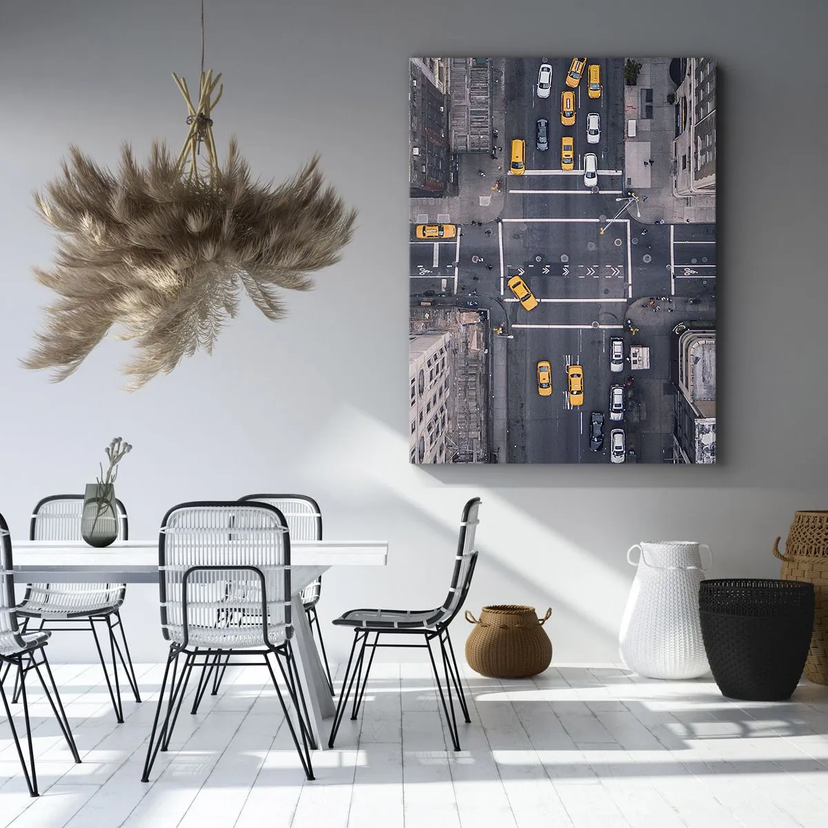 Bild auf Leinwand - Leinwandbild - Luftaufnahme einer belebten Stadtstraße - 70x100cm - Eine einfache Wahl - Moderne Wanddekoration für Wohnzimmer und Schlafzimmer ARTTOR