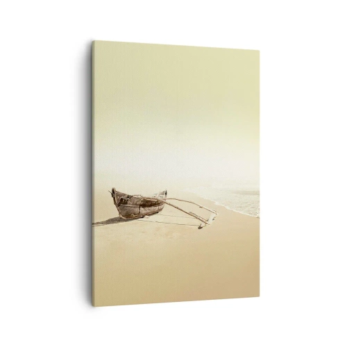 Bild auf Leinwand - Leinwandbild - Altes Fischerboot an einem Sandstrand - 50x70cm - Erinnerung an die Südsee - Moderne Wanddekoration für Wohnzimmer und Schlafzimmer ARTTOR