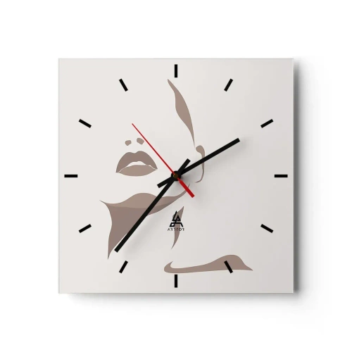 Wanduhr - Glasuhr - Minimalistische Kontur eines Frauengesichts in zarten Beigetönen - 30x30cm - Aus Licht und Schatten - Moderne Wanddekoration für Wohnzimmer und Schlafzimmer ARTTOR