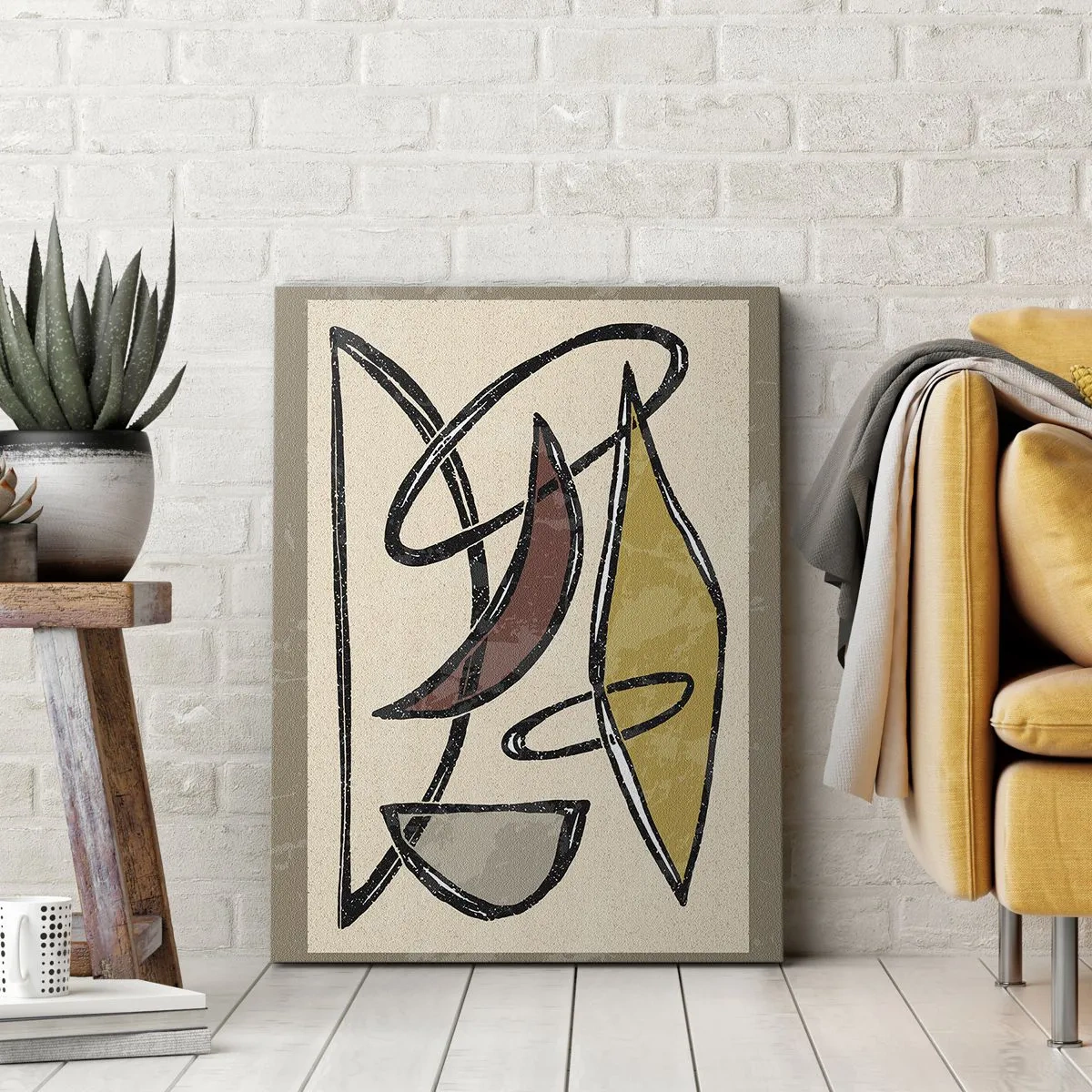 Bild auf Leinwand - Leinwandbild - Abstraktion mit geometrischen Formen und gedämpften Farben - 50x70cm - Vertikale und Horizontale - Moderne Wanddekoration für Wohnzimmer und Schlafzimmer ARTTOR