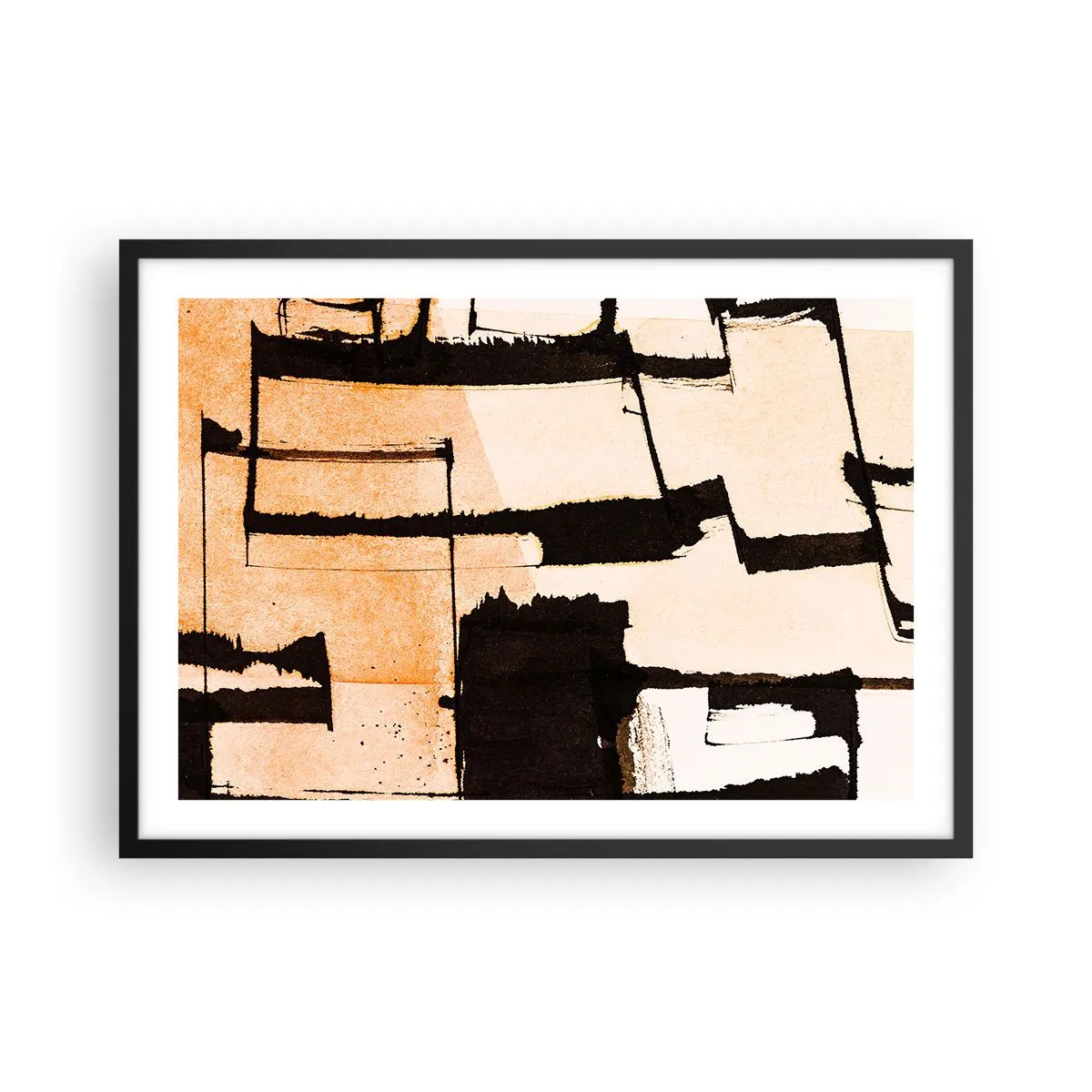 Poster in einem schwarzem Rahmen - Geometrische Muster in Braun- und Beigetönen - 70x50cm - Also doch Ordnung - Moderne Wanddekoration für Wohnzimmer und Schlafzimmer ARTTOR