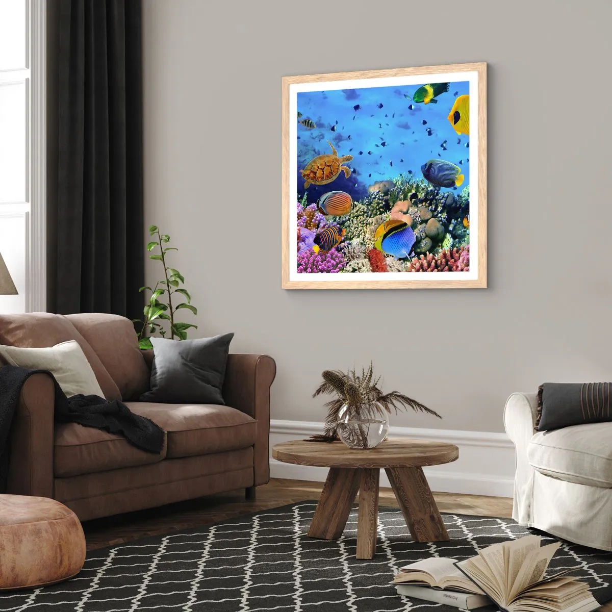 Poster in einem Rahmen aus heller Eiche - Und was wissen wir über das Leben ... - 60x60 cm