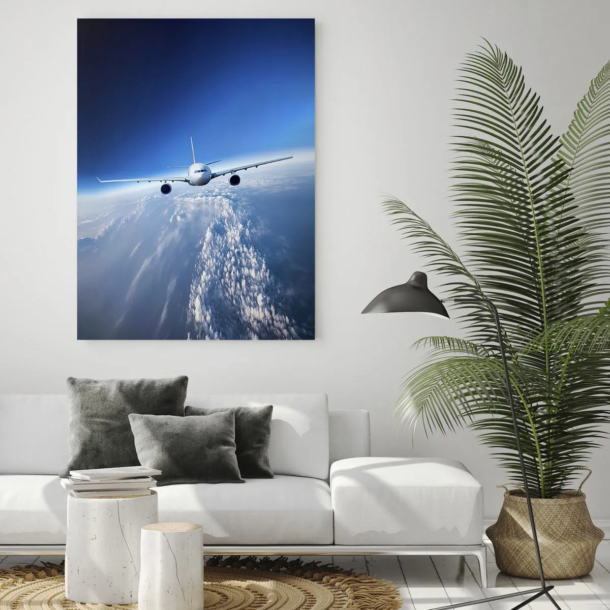 Glasbild - Bild auf glas - Ein Flugzeug fliegt über den Wolken vor blauem Himmel - 80x120cm - Ich fliege, weil ich es kann - Moderne Wanddekoration für Wohnzimmer und Schlafzimmer ARTTOR