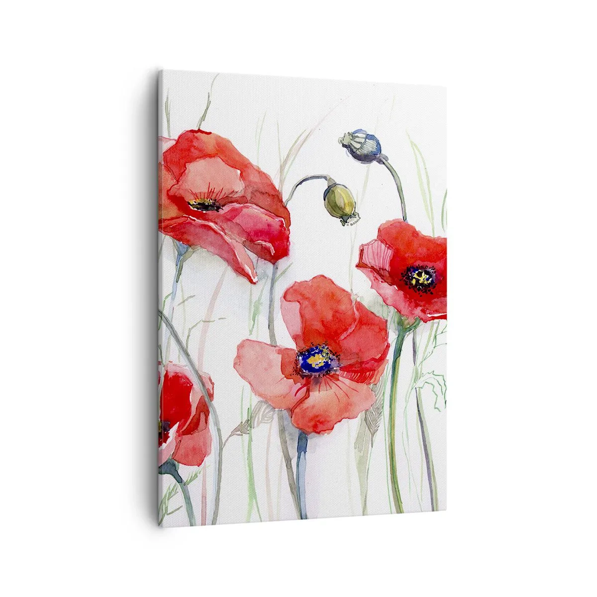 Bild auf Leinwand - Leinwandbild - Aquarell-Mohnblumen auf zartem Hintergrund - 50x70cm - Polnische Blumen - Moderne Wanddekoration für Wohnzimmer und Schlafzimmer ARTTOR