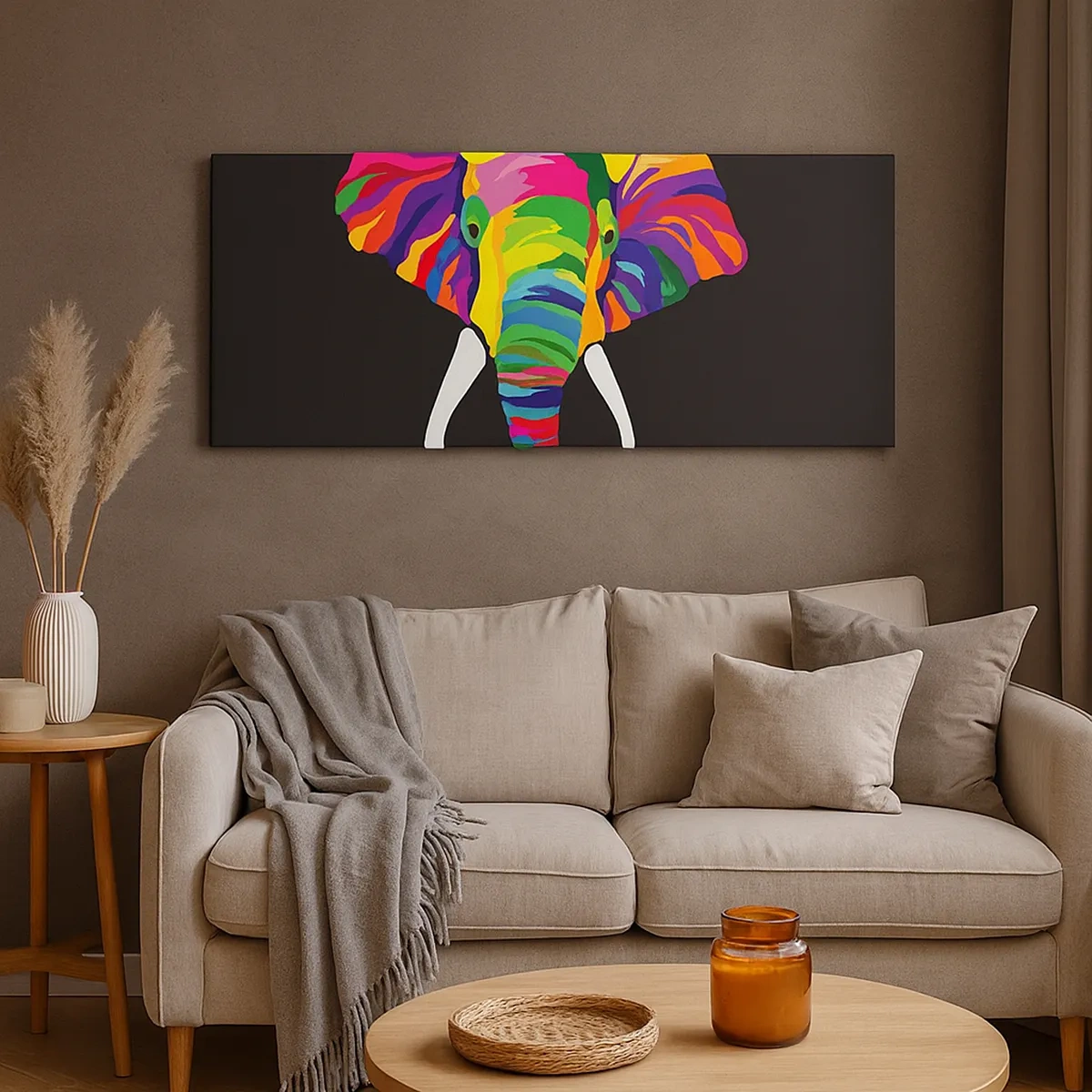 Bild auf Leinwand - Leinwandbild - Der Elefant, der es liebte, im Regenbogen zu baden - 30x30 cm