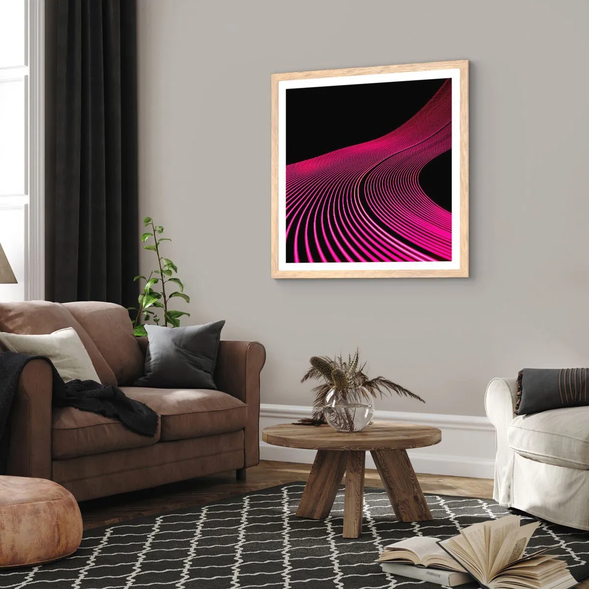 Poster in einem Rahmen aus heller Eiche - Allee des Lichts - 40x40 cm