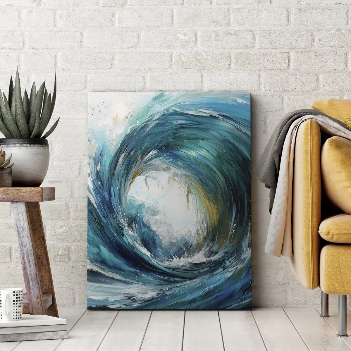 Bild auf Leinwand - Leinwandbild - Eine dynamische Welle in Blau- und Türkistönen - 50x70cm - Meeresportal - Moderne Wanddekoration für Wohnzimmer und Schlafzimmer ARTTOR