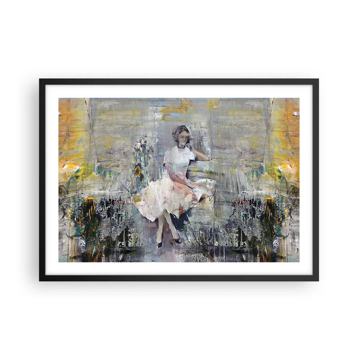 Poster in einem schwarzem Rahmen - Künstlerisches Porträt einer Frau in Pastellfarben - 70x50cm - Klassisch und modern - Moderne Wanddekoration für Wohnzimmer und Schlafzimmer ARTTOR