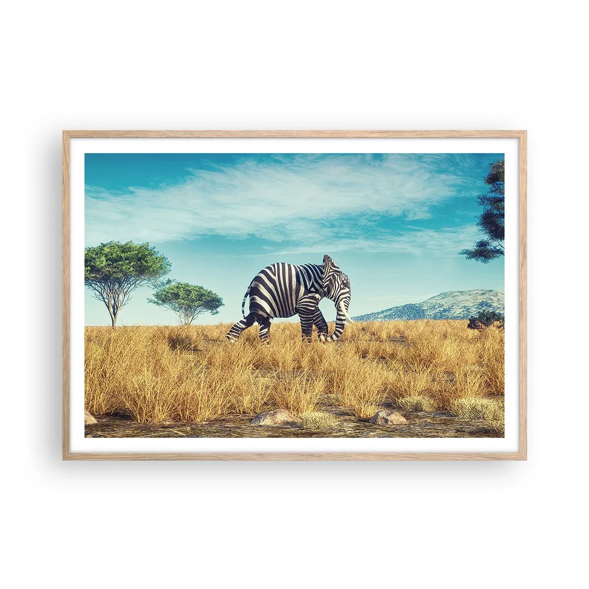 Poster in einem Rahmen aus heller Eiche - Grau ist nicht mehr in Mode - 100x70 cm