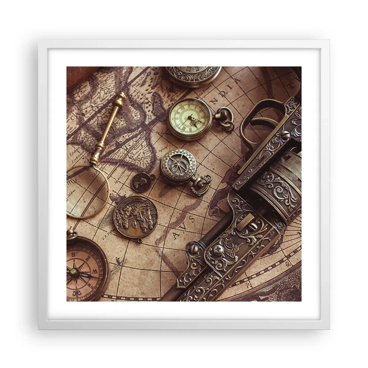 Poster in einem weißen Rahmen - Das Abenteuer ruft - 50x50 cm