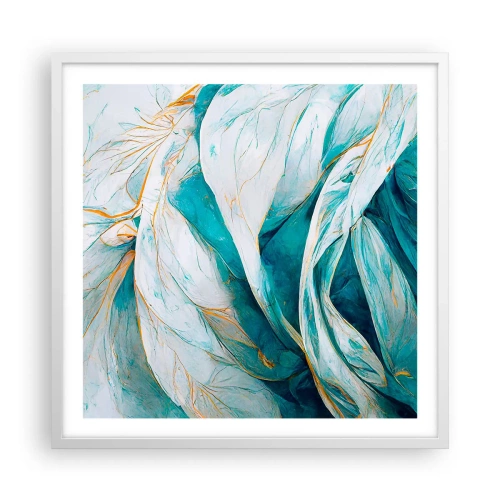 Poster in einem weißen Rahmen - Blaue Abstraktion mit goldenem Motiv - 60x60 cm