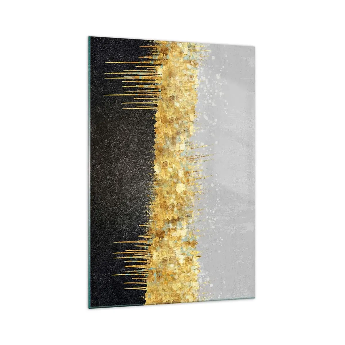Glasbild - Bild auf glas - Abstrakte Komposition in Gold- und Schwarztönen - 70x100cm - Nach innen und nach oben - Moderne Wanddekoration für Wohnzimmer und Schlafzimmer ARTTOR