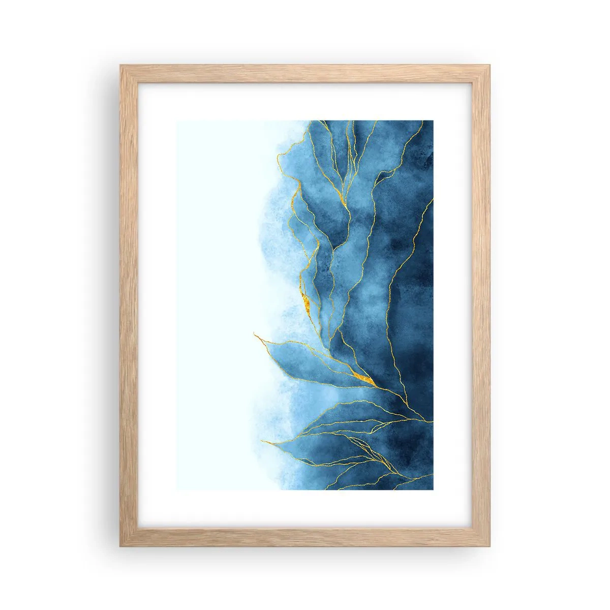 Poster in einem Rahmen aus heller Eiche - Blau im Gold - 30x40 cm