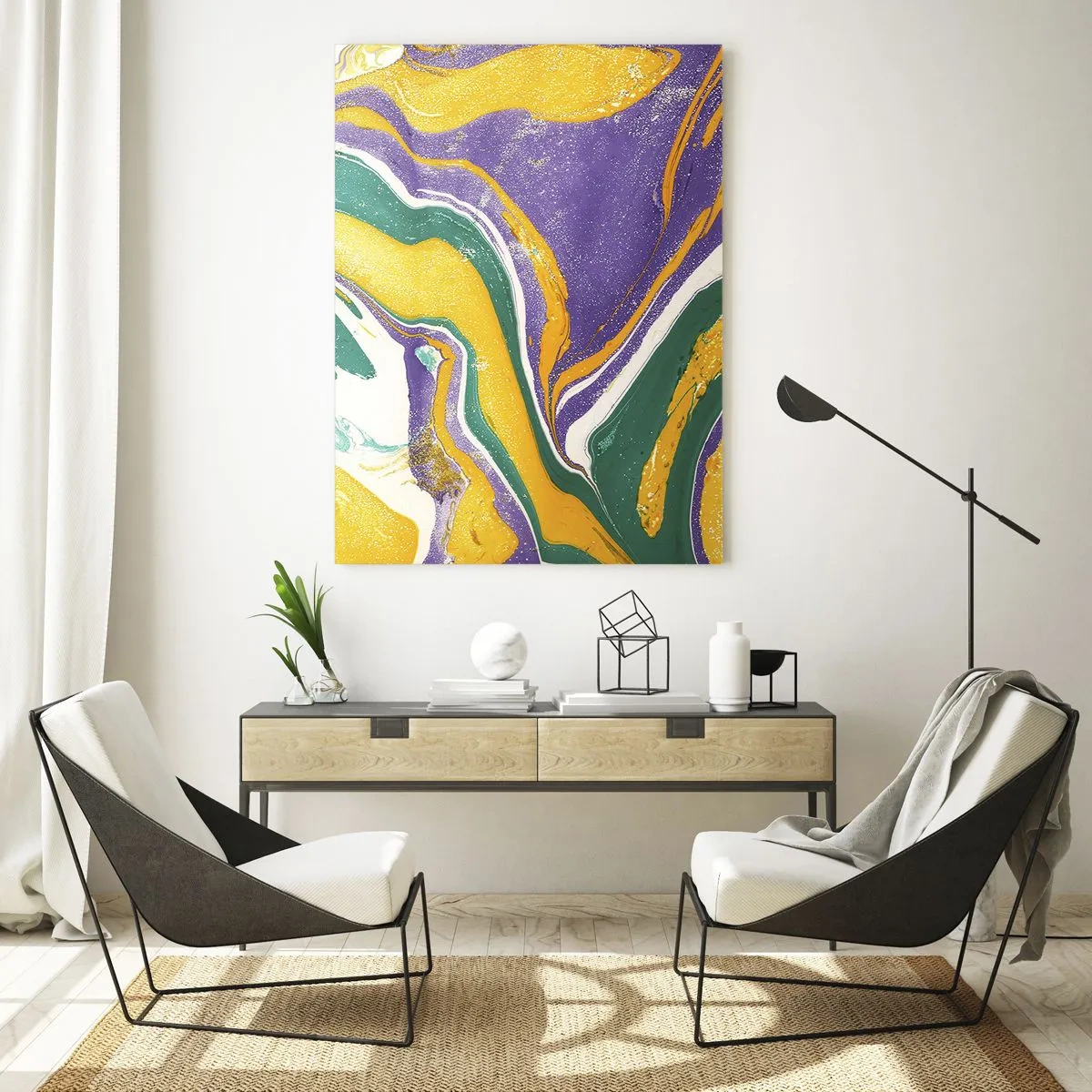 Glasbild - Bild auf glas - Abstraktes Marmormuster in lebendigen Farben - 70x100cm - Farbwellen - Moderne Wanddekoration für Wohnzimmer und Schlafzimmer ARTTOR