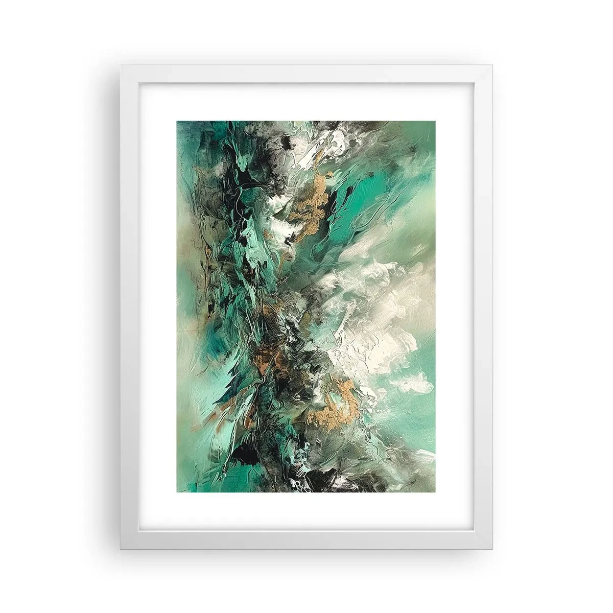 Poster in einem weißen Rahmen - Smaragdgrüne und schwarze Brandung - 30x40 cm