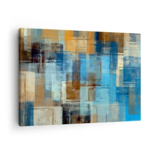 Bild auf Leinwand - Leinwandbild - Abstrakte geometrische Komposition in Blau- und Brauntönen - 70x50cm - Durch den blauen Schleier - Moderne Wanddekoration für Wohnzimmer und Schlafzimmer ARTTOR