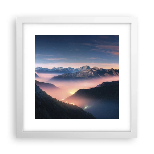 Poster in einem weißen Rahmen - Licht in den Tälern - 30x30 cm