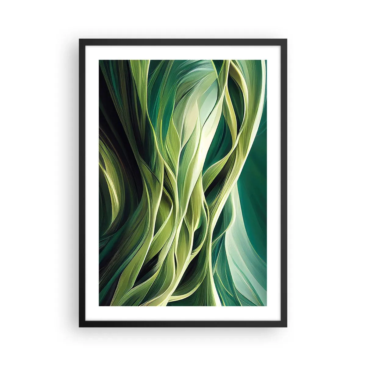 Poster in einem schwarzem Rahmen - Eine abstrakte Komposition aus organischen, grünen Formen. - 50x70cm - Abstraktes grünes Spiel - Moderne Wanddekoration für Wohnzimmer und Schlafzimmer ARTTOR