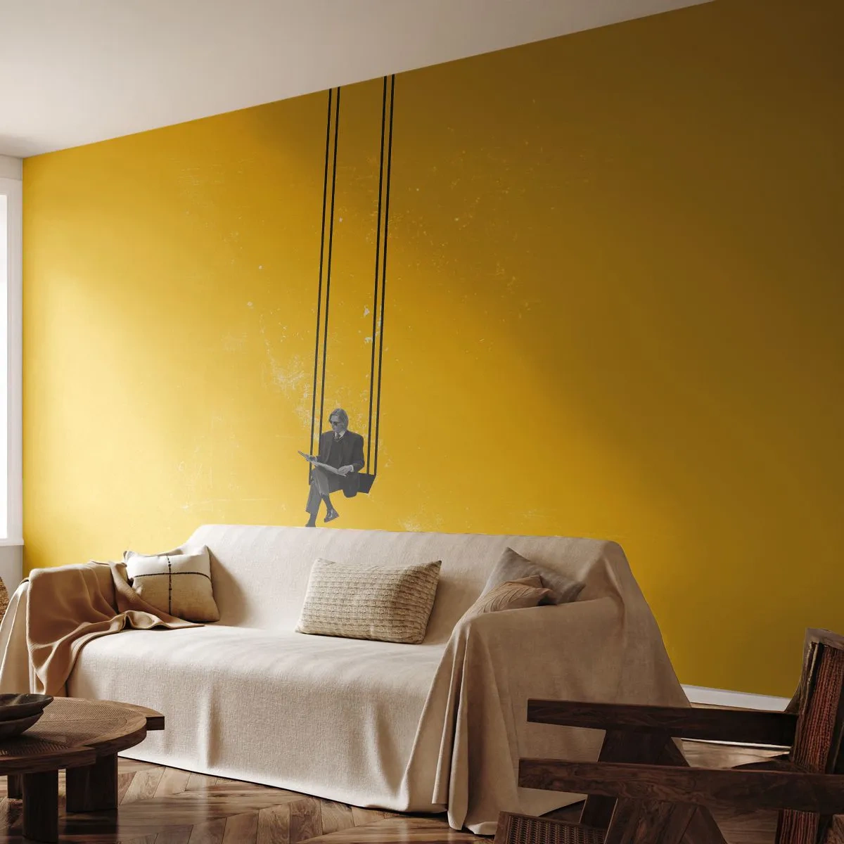 Selbstklebende Fototapete Deluxe Sticker - Tag wie jeder andere - Moderne Kunst, Schwingen, Mann - 350x256 cm