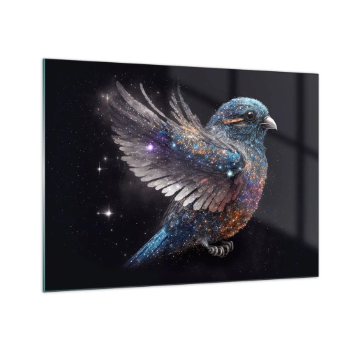 Glasbild - Bild auf glas - Space Sparrow mit Diamantglitter - 70x50cm - Diamantsperling - Moderne Wanddekoration für Wohnzimmer und Schlafzimmer ARTTOR
