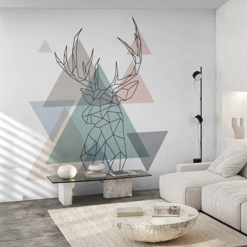 Fototapete Premium Canvas - In einem geometrischen Wald - Abstraktion, Reh, Grafik - 200x140 cm